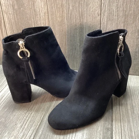 Bershka Booties Heeled Ankle Boots Zippered SIZE 6.5 Faux Suede Black Women’s - Picture 4 of 16